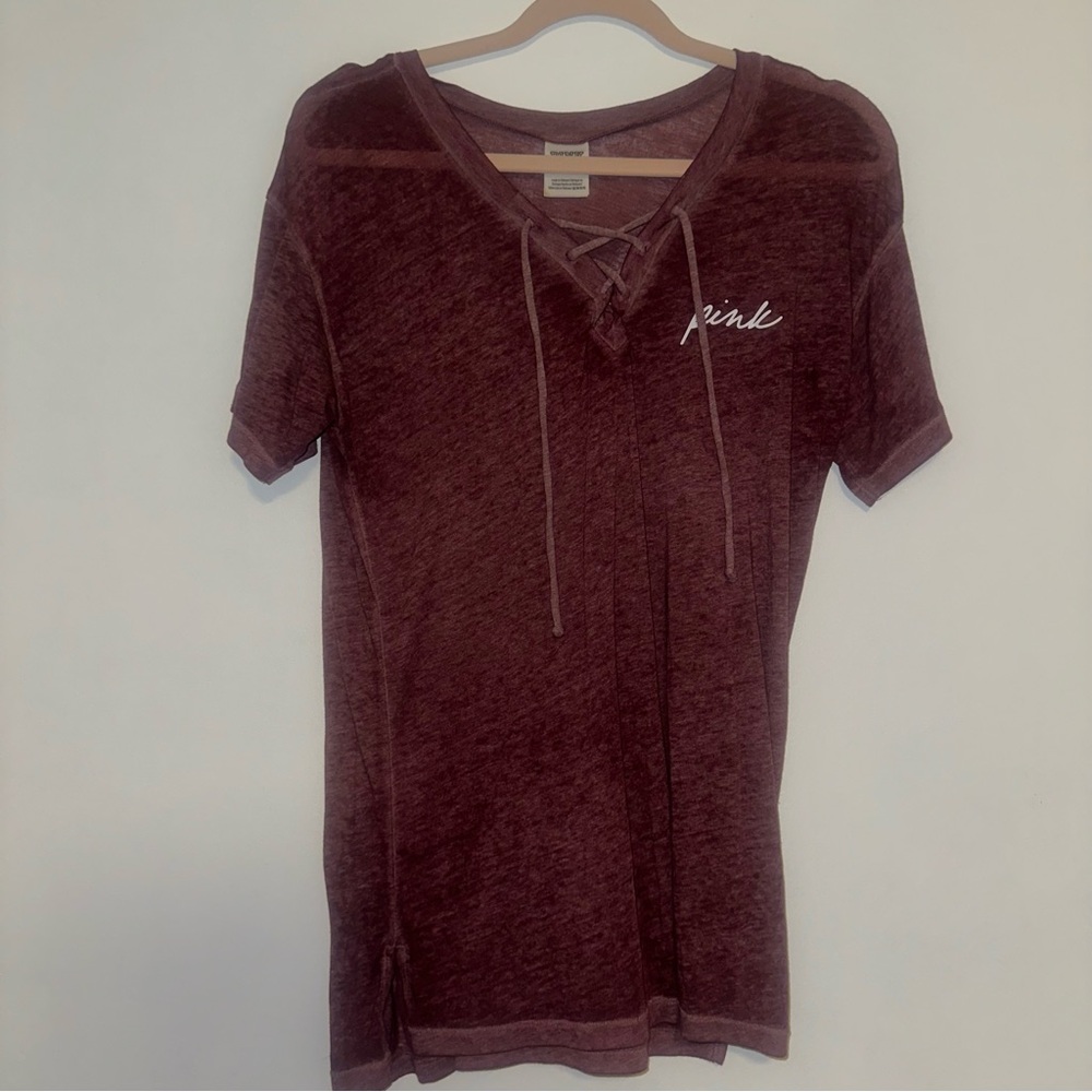 Victoria's Secret PINK Burgundy Lace-Up Tee